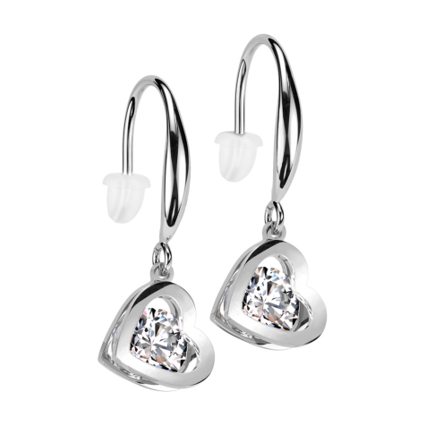 Earring silver pendant heart crystal silver