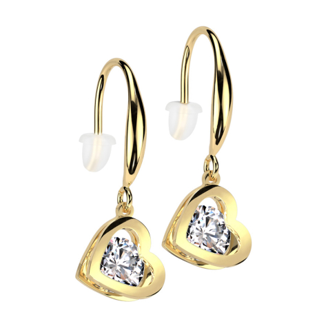 Earring gold-plated pendant heart crystal silver