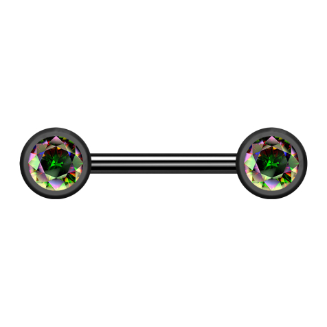 Barbell inner thread black with two ball front crystal dark multicolor