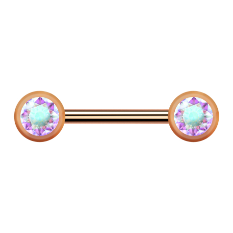 Barbell filetage intérieur or rose avec deux boules avant cristal multicolore
