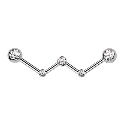 Barbell silver angled three crystals silver with two balls silver crystal silver