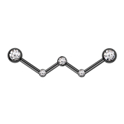 Barbell black angled three crystals silver with two balls...