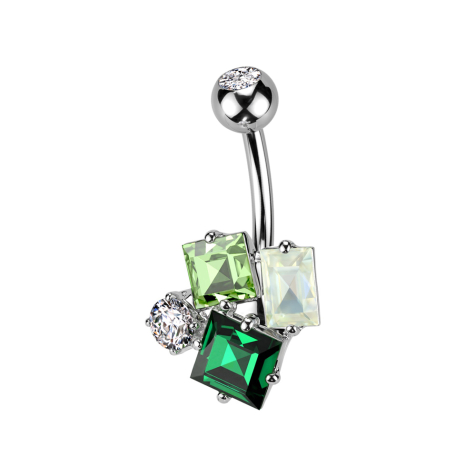 Banana in argento con sfera in cristallo dargento e tre cristalli colorati rettangolare