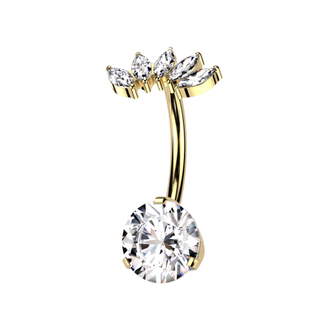 Threadless Banane vergoldet Kristall silber gefasst und Fächer vergoldet mit fünf Kristalle silber