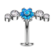 Threadless labret bar banana silver flower opal blue set...