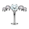 Threadless labret bar banana silver flower opal white set with four crystals