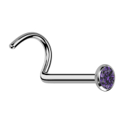 Curved silver nose stud with flat hemispherical crystal...