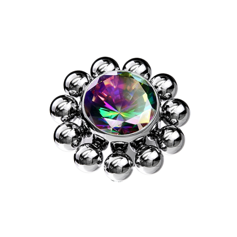 Dermal Anchor silber Kugelblume Kristall dunkel multicolor