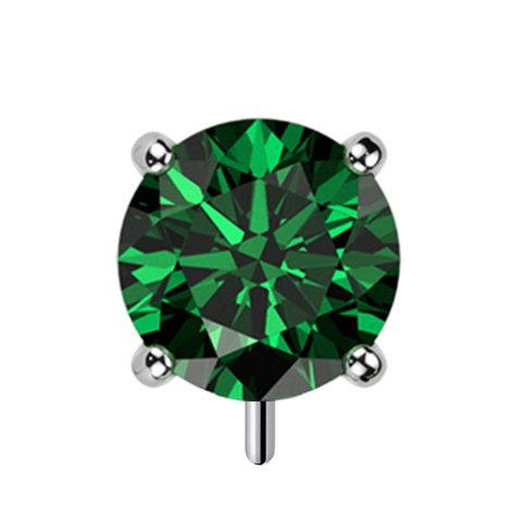 Fronte spesso senza filettatura in argento con cristallo incastonato verde