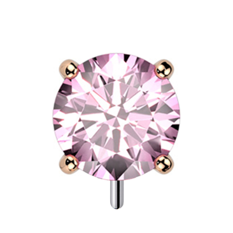 Threadless oro rosa spesso con cristallo rosa incastonato