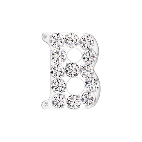 Lettre B argentée sans filetage avec cristaux argentés
