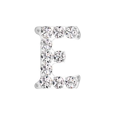 Threadless silver with crystals silver letter E