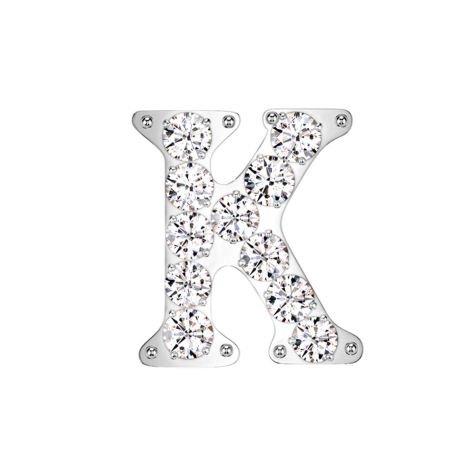 Sans filetage argent avec cristaux argent lettre K