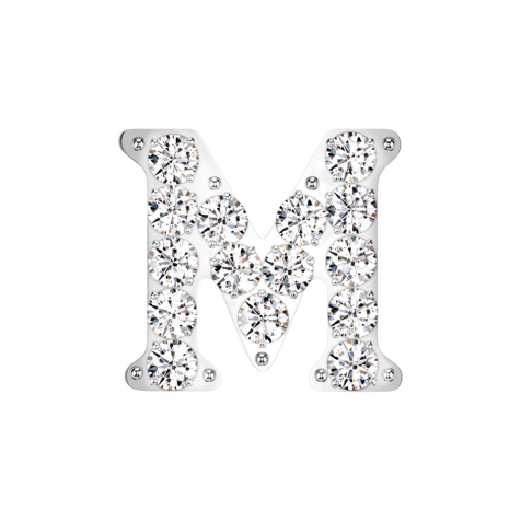 Threadless silver with crystals silver letter M