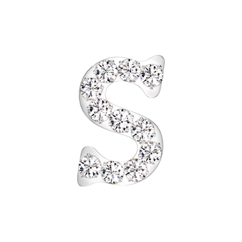 Threadless silver with crystals silver letter S