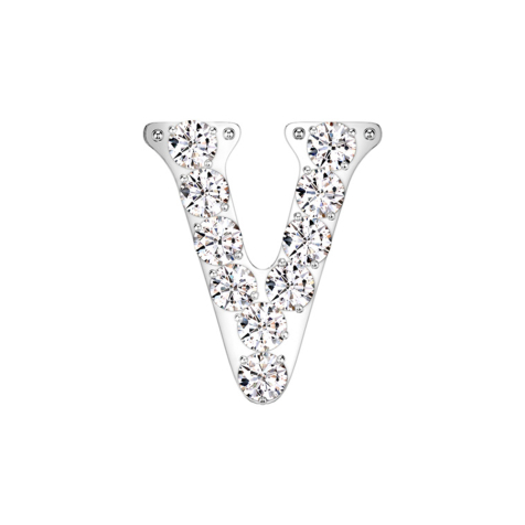 Sans filetage argent avec cristaux argent lettre V