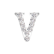 Threadless argento con cristalli argento lettera V
