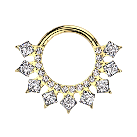 Micro Segmentring klappbar vergoldet runde und eckige Kristalle silber