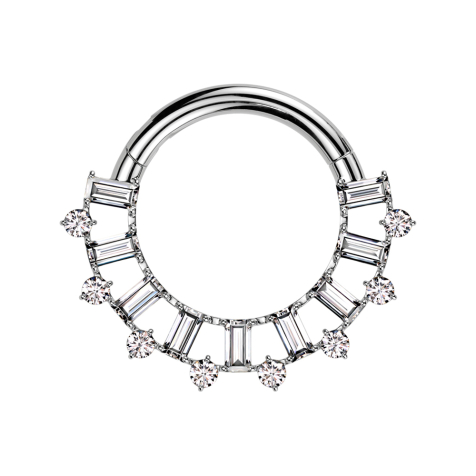 Micro anello segmentato pieghevole argento cristalli rettangolari e rotondi argento
