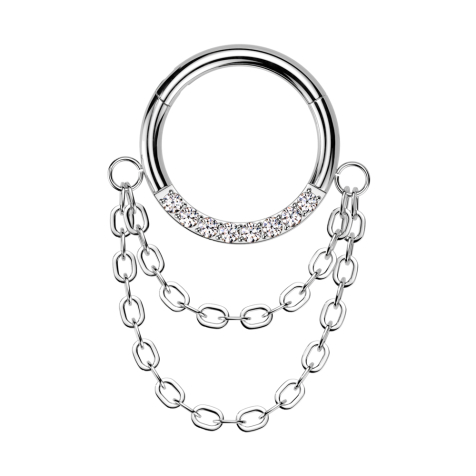 Micro Segmentring klappbar silber front Kristalle silber Anhänger zwei Ketten