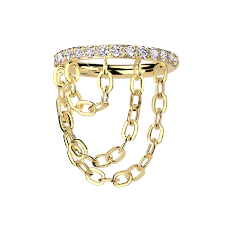 Micro segment ring, foldable, gold-plated, crystals, silver pendant, horizontal, three chains