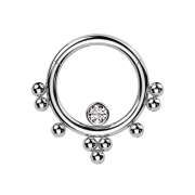 Micro anneau segment pliable argent front cinq cristaux...
