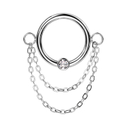 Micro anneau segment pliable argent front cinq cristaux...