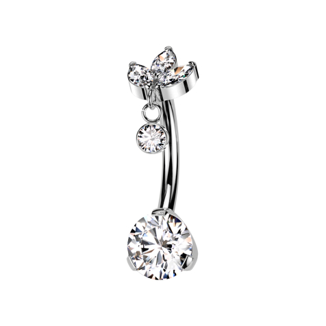 Threadless banana silver three oval crystals silver pendant crystal silver and crystal silver set