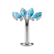 Threadless labret bar banana silver four oval turquoise...