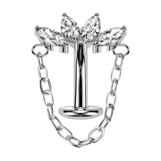 Threadless labret bar banana silver fan four crystals...