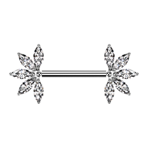 Threadless barbell in silver with two compartments in silver and five crystals in silver