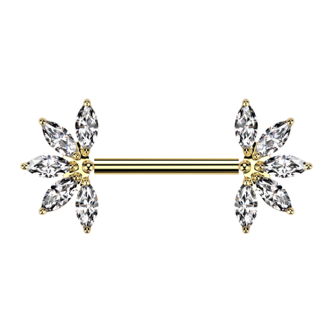 Threadless barbell, gold-plated with two compartments, gold-plated, five crystals, silver