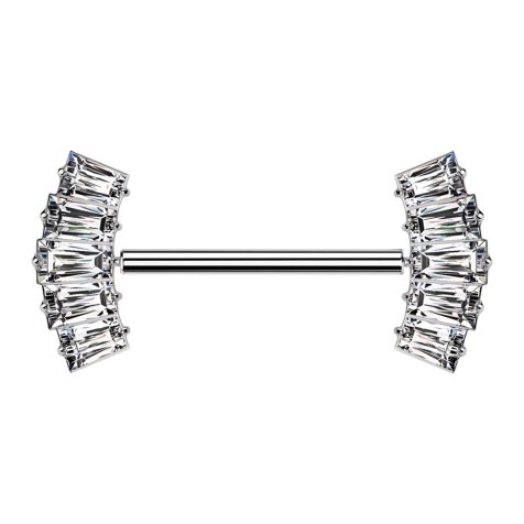 Threadless barbell in silver with two five baguette crystals in silver
