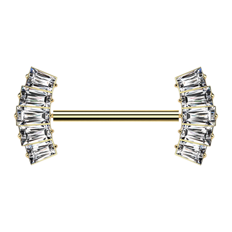 Threadless Barbell vergoldet mit zwei fünf Baguette Kristalle silber