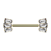 Threadless Barbell vergoldet mit zwei drei Baguette...