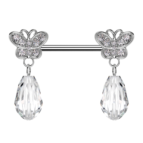 Barbell silver leaf crystals silver