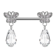 Barbell argent feuille cristaux argent