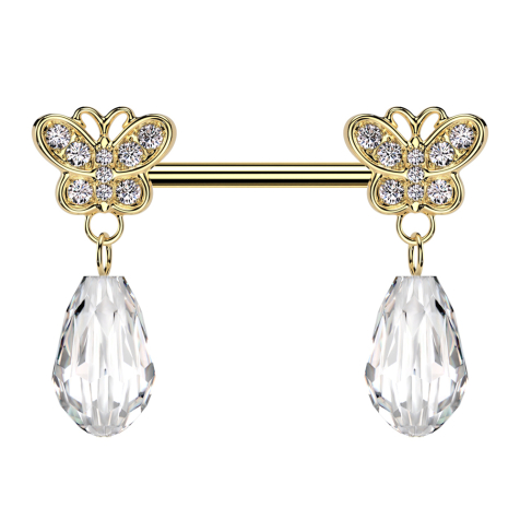 Barbell argent feuille cristaux argent