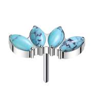 Threadless silver four oval turquoise stones