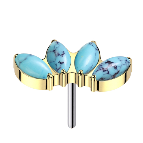 Threadless gold-plated four oval turquoise stones