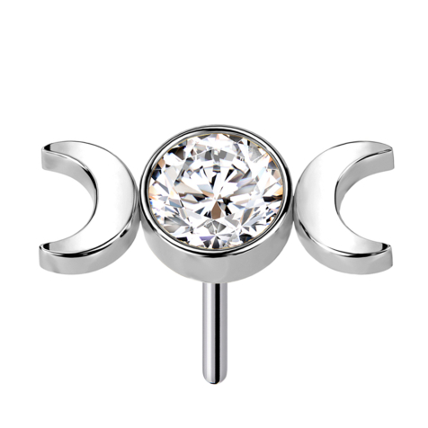 Threadless silver crystal silver and two crescent moons