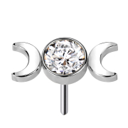 Threadless silver crystal silver and two crescent moons