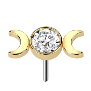 Threadless gold-plated crystal silver and two crescent moons