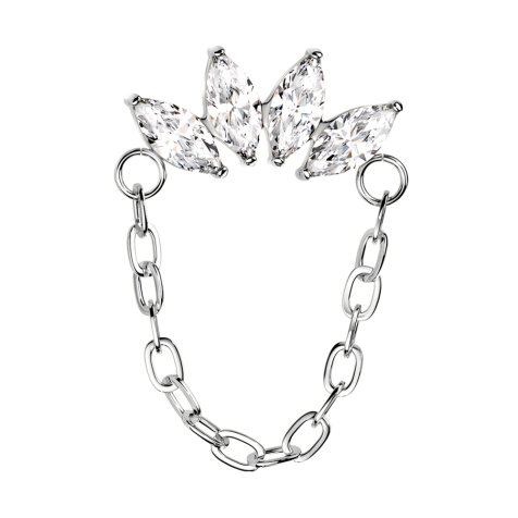 Threadless fan silver four crystals silver pendant necklace