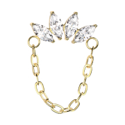 Threadless fan gold-plated four crystals silver pendant...