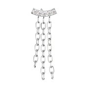 Threadless curved silver bar with five silver crystals...