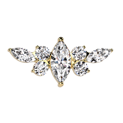 Threadless plaqué or, grand ovale et six petits cristaux argentés