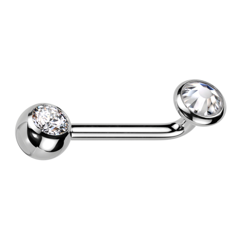 Barbell L curved female thread silver with ball silver crystal silver and disc silver crystal silver