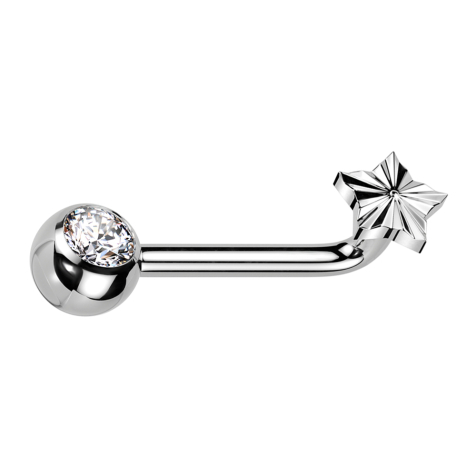 Barbell L curved female thread silver with ball silver crystal silver and diamond cut disc star silver