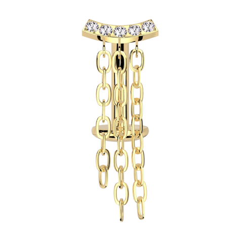 Threadless labret bar banana gold-plated curved bar gold-plated five crystals silver pendant three chains